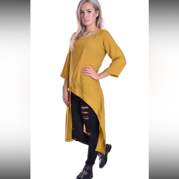 MontyQ,Lightweight Summer Maxi Tunic Asymmetrically Fitted,3/4 Sleeve in Saffron - Picture 8 of 13